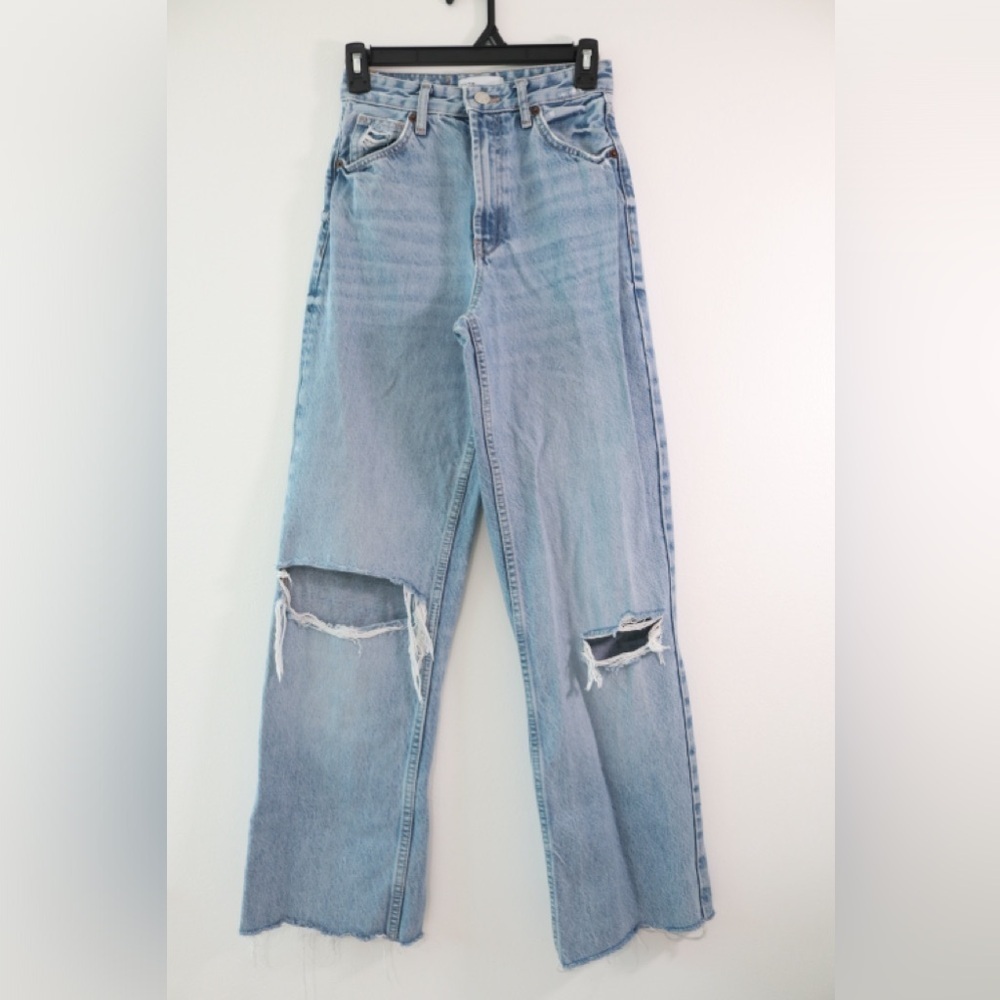Zara Distressed Light Blue Boyfriend Jeans Sz 0 - Picture 1 of 5